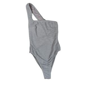 NWT RUMER The Label One Shoulder Swimsuit Gray Shimmery Fabric Size XS